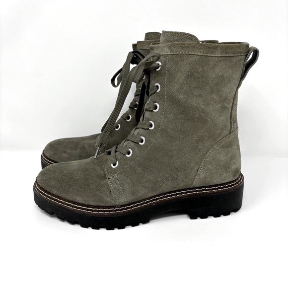 NORDSTROM Moonie Water Resistant Suede Leather Combat Boot Green Moss - Picture 2 of 8